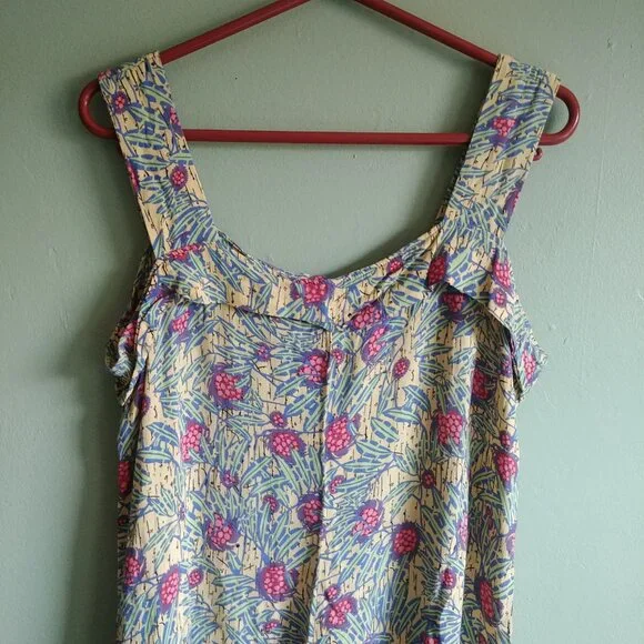 Flax Large yellow sleeveless dress with pink and green - Picture 5 of 12